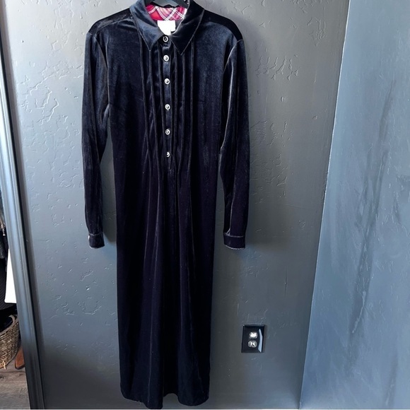 Coldwater Creek Black Velour Red Tartan Plaid Inside Collar Pull Over Dress L - Picture 1 of 13